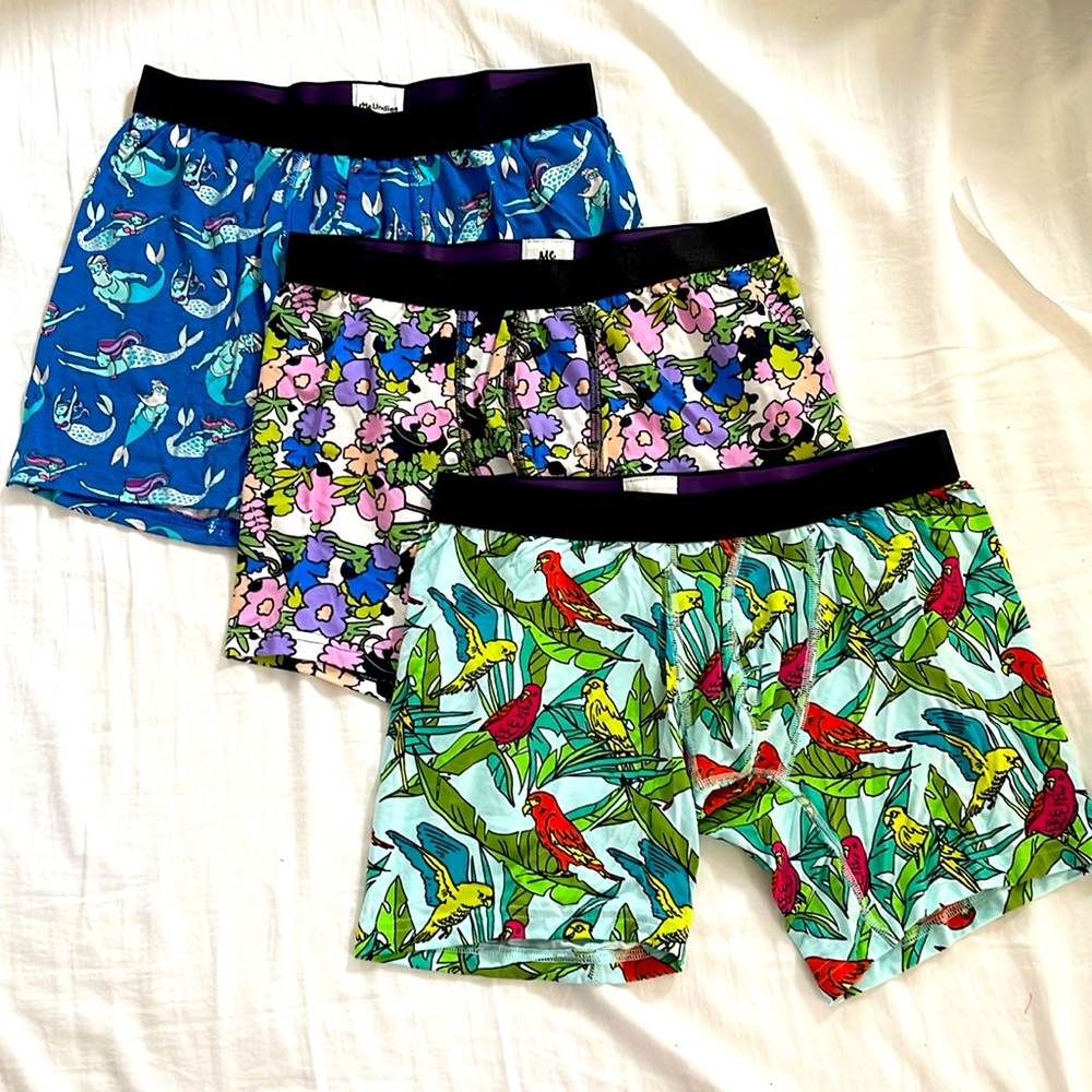 🆕 3 PACK MeUndies Men Boxer Briefs Mermaid, Floral, Birds Size Medium